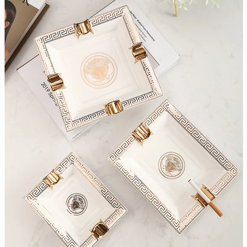 

Handmade Art Grid Pattern Ceramic Cigar Ashtray Nice Luxury Smoke Ash Tray Holder Cigars Home Table Desk Accessories Decor Gifts