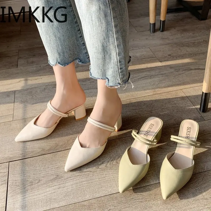 2020 New Summer Slippers Slip On Square heel Shoes High heels Women Pumps Slides Sandals womens soft slippers|Тапочки| |