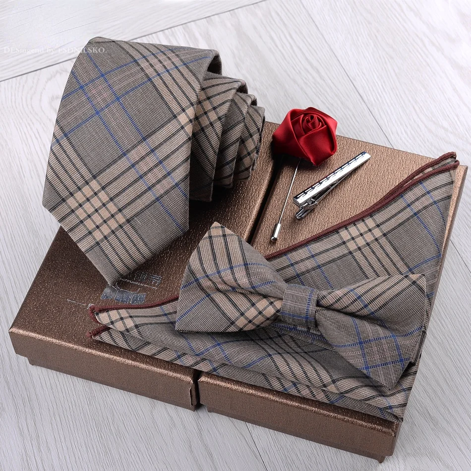 

Dropshipping Birthday Gift Luxurious Tie Hanky Pocket Squares Cufflink Set Bow Tie Clip Necktie Box Formal Clothing hombre Pink