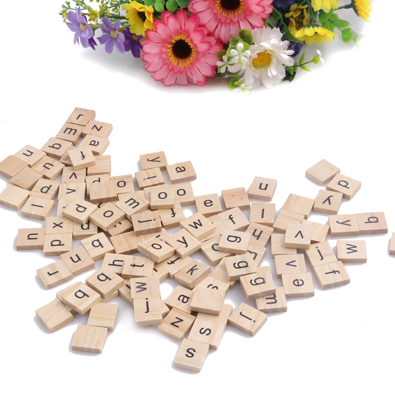 

100 PCs Wooden Alphabet Scrabble Tiles Black Letters for Crafts Wood