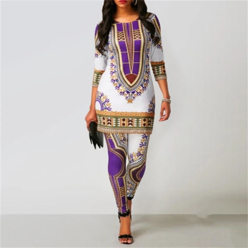 

African Dresses for Women 2021 News Top Pants Suit Dashiki Print Ladies Clothes Robe Africaine Bazin Fashion Clothing