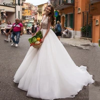 smileven lace a line wedding dress appliqued lace women bridal gowns illusion back vestido de novia wedding gowns