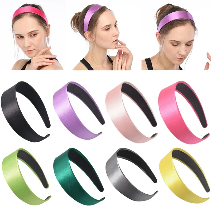 

Candy Color Satin Silk Headbands for Women Girls wide Hair Bands solid Color pink Yellow Bezel Hair Hoop Hair Accesseories