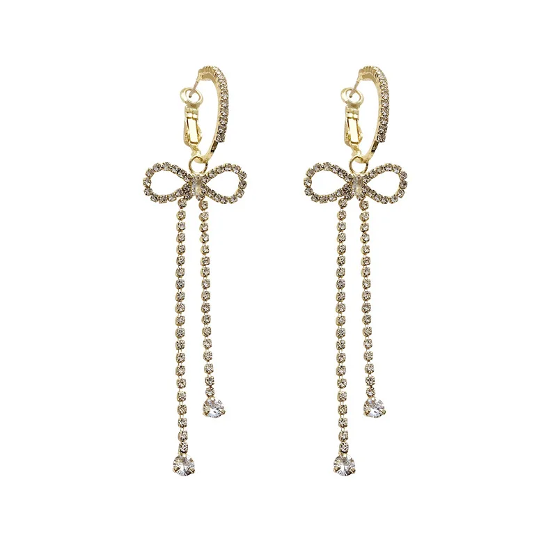 

2021 Full Long Tassel Female Temperament New Bow Simple And Elegant Korean Earrings