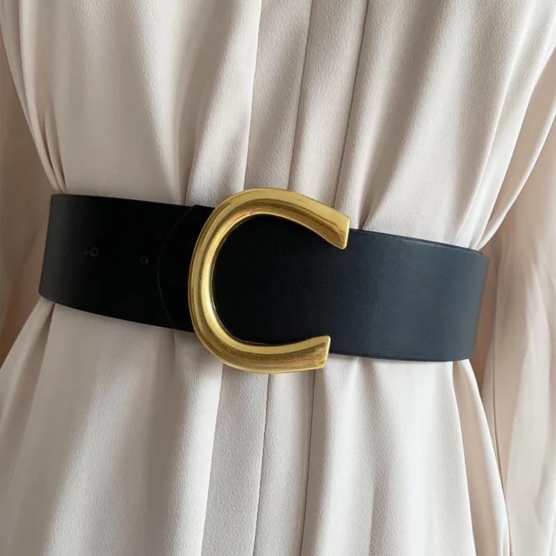 

Retro Ladies Wide Belts For Women Luxury Designer Brand Simple Black Corset Female Vintage Women's Leather Belt Strap Waistband