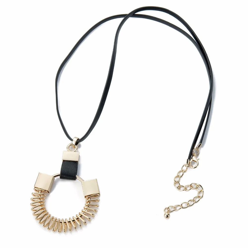Длинное ожерелье из натуральной кожи цепочка на веревку черный/пистолет