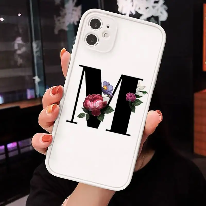 

Letter Floral Fundas Phone Case Matte transparent For White iPhone 12 Mini 11 Pro XR XS Max 7 8 Plus X Back Cover