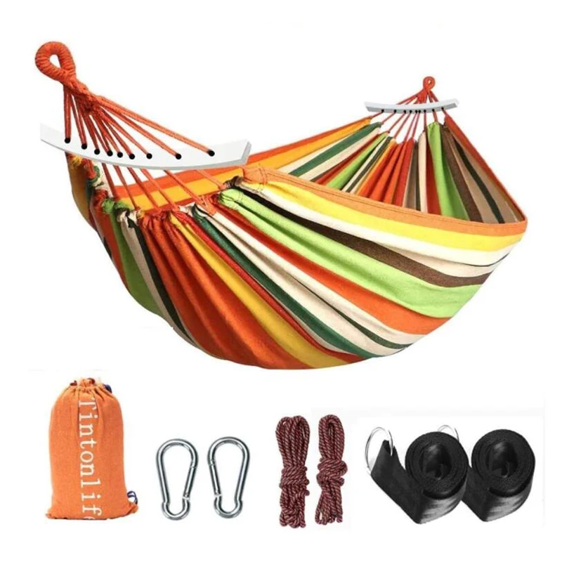

Outdoor Hammock Portable Garden Hammock Sports Home Travel Camping Swing Canvas Stripe Hang Bed Hammock Double Single People
