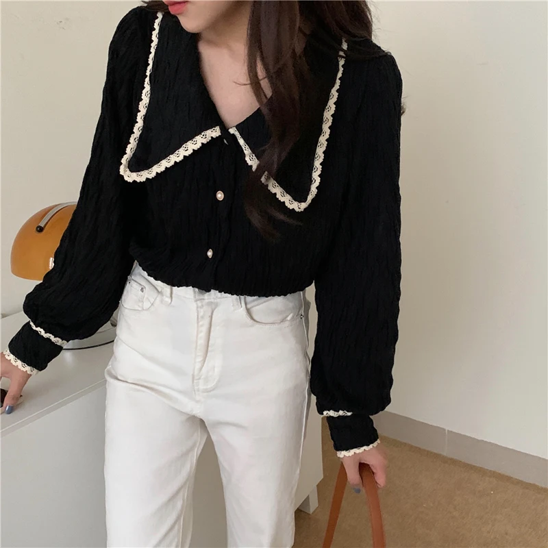 

Comelsexy Women New Chic 2021 Hot Blouse Folds Solid Femme Gentle Shirts Office Lady High Waist Streetwear Long Sleeves Tops