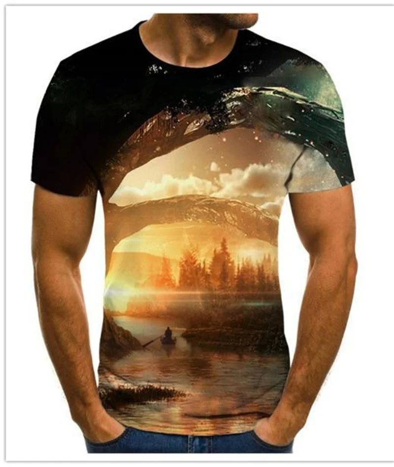 

2021 New Men 3D T-shirt Casual Short Sleeve O-Neck Fashion Nature Printed T Shirt Men Tees