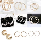 Простой Жемчуг, горный хрусталь, большой круг, круглые серьги-кольца, Золотая петля, серьги для женщин, пирсинг, серьги