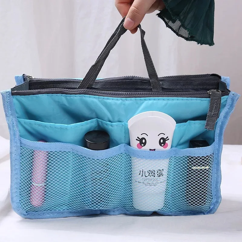 

Toiletries Grooming Kit Large Nylon Travel Insert Organizer Handbag Purse Tote Cosmetic Bag for Women Double Zipper Makeup Bag