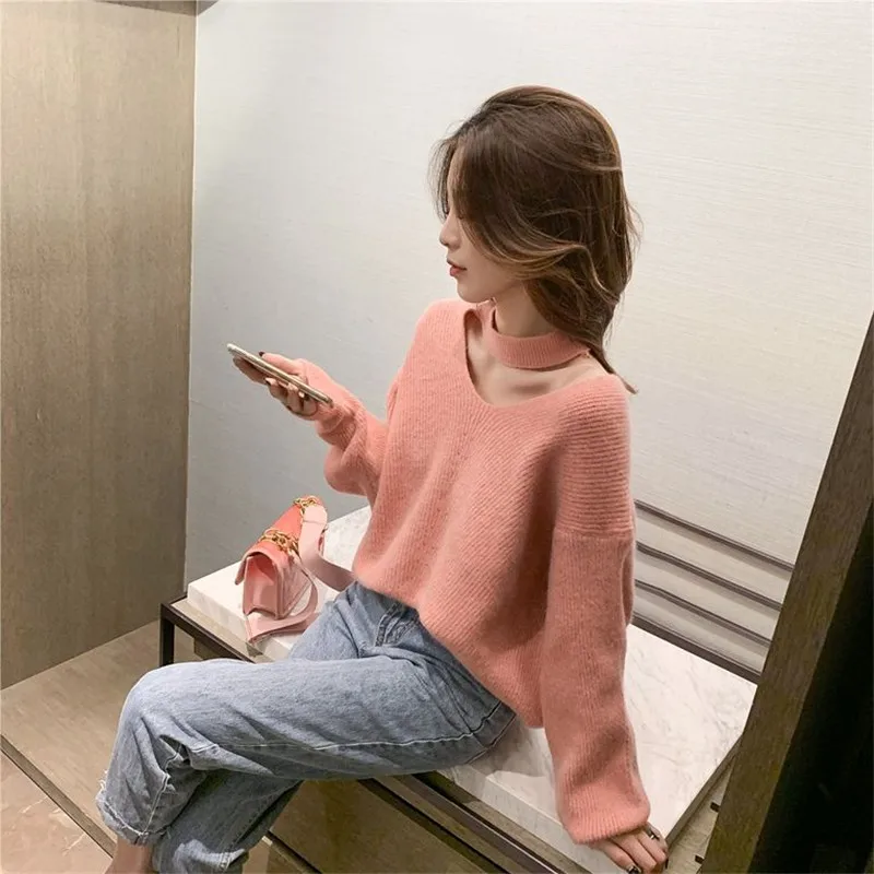 Женский свитер вязаный Осень-зима женский свободного кроя однотонный длинный