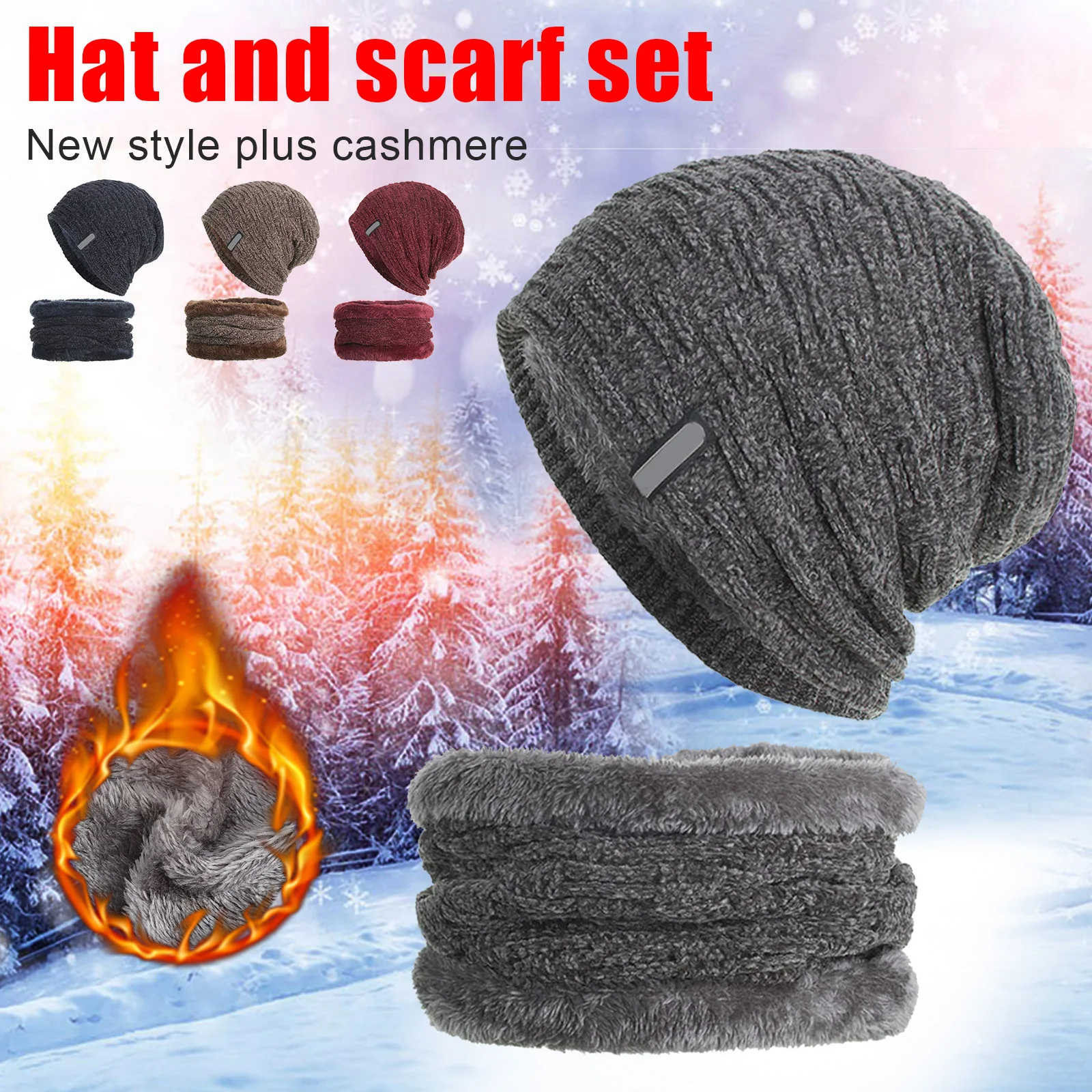 

Hot Unisex Retro Horizontal and Vertical Lines Round Beanies Neck Scarf Set Soft Warm Knitted Velvet Cap ED889