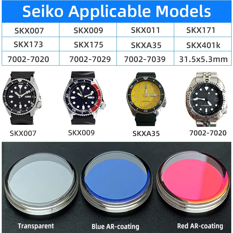 MOD Top hat Sapphire glass for Seiko brand SKX007 SKX009 SKX011 Watch crystal   High Quality watch Parts1pcs