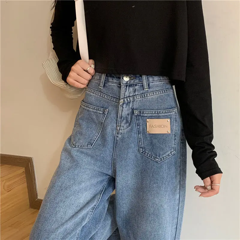 Длинные прямые джинсы для женщин модные винтажные джинсовые брюки с высокой