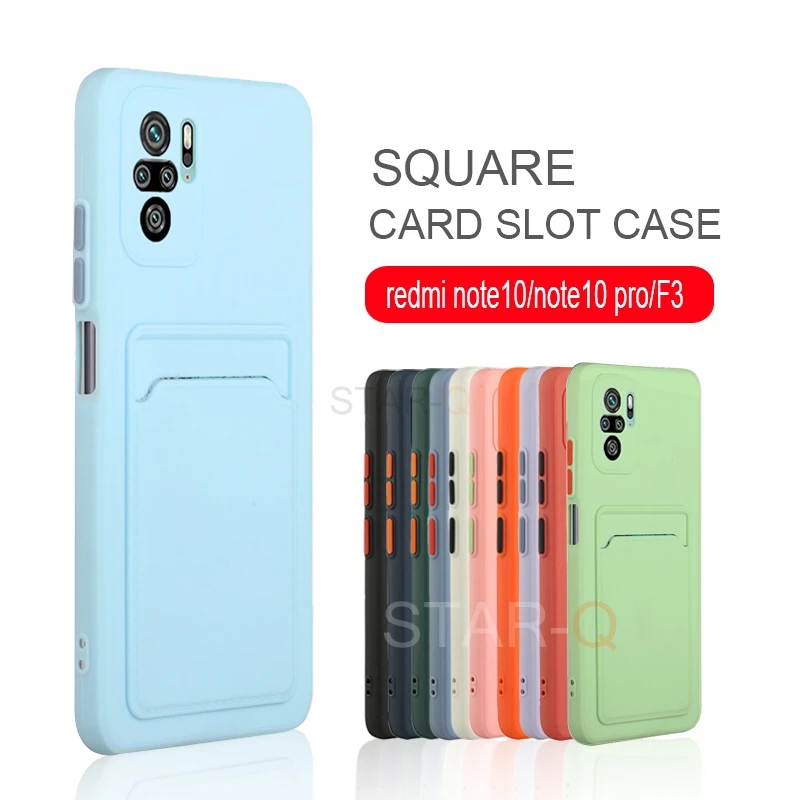 

Card Slot Square Silicone Phone Case For Xiaomi Redmi Note 10 Note10 Pro Max 10s Poco F3 5G Card Holder Soft Back Cover