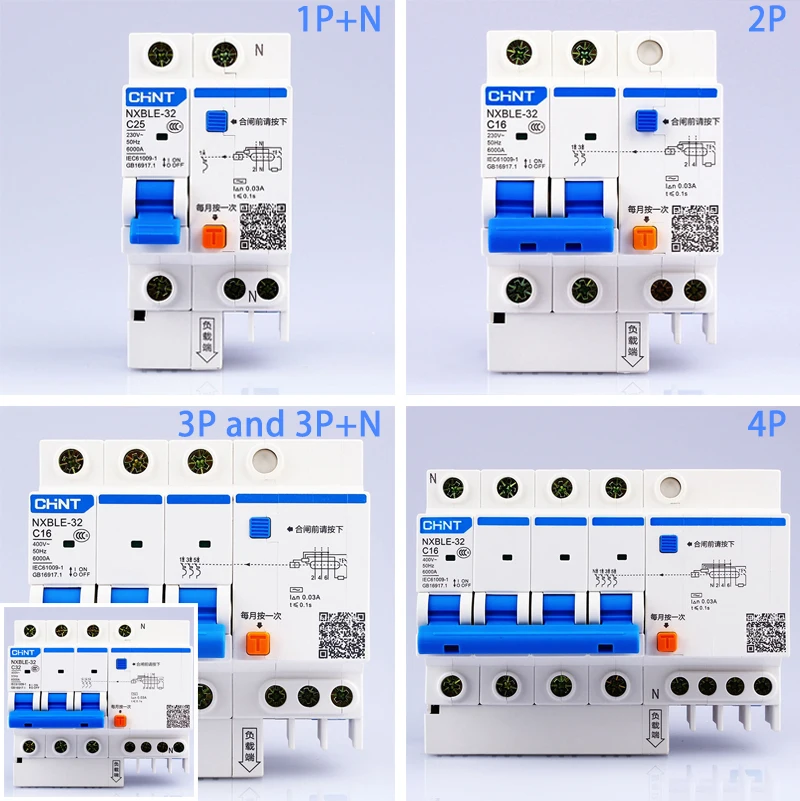 CHINT AC 230/400V NXBLE-32 4P устройство остаточного тока C 6 10 16 20 25 32A Тип C защита от перегрузки защита от короткого замыкания