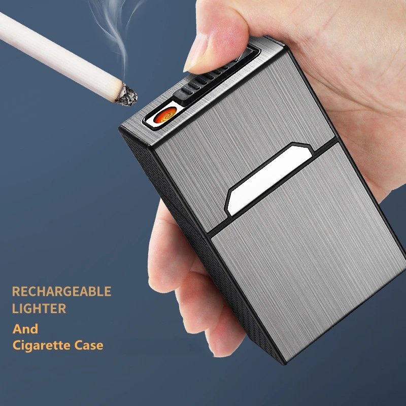 

Новинка USB Перезаряжаемый чехол для 20 сигарет портативная коробка ветрозащитная влагостойкая электрическая зажигалка подарок для мужчин
