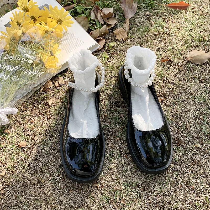 

Shoes Woman 2021 Casual Female Sneakers Modis Flats Round Toe Oxfords Pearl Decorateion Shallow Mouth New Cute Dress Leather Bea