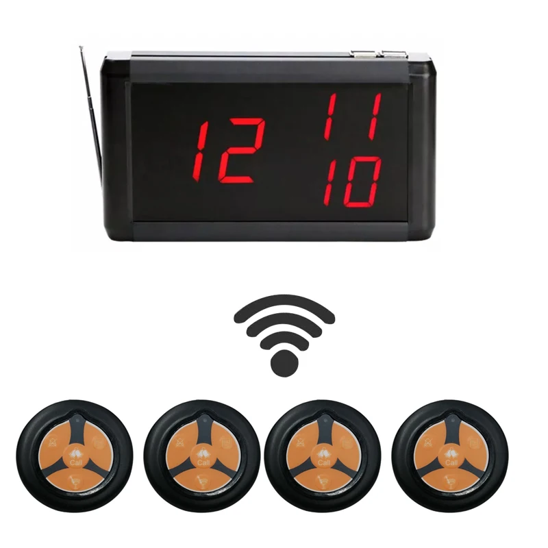 

Wireless Calling System Restaurant Service 1 Host LED Screen Digital Display Receiver + 4 Four Keys Buttons 433.92