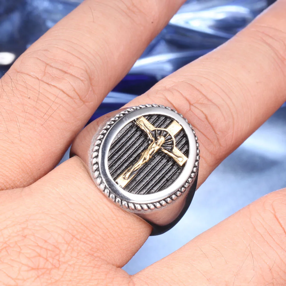 

Personality Alloy Cross Jesus Ring Retro Men's Punk Ring Motorcycle Party Biker Finger Ring Cool Male Hip Hop Jewelry