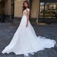herburnl sexy boho wedding dresses slit cap sleeve a line lace applique classic chiffon long train bride gowns for women