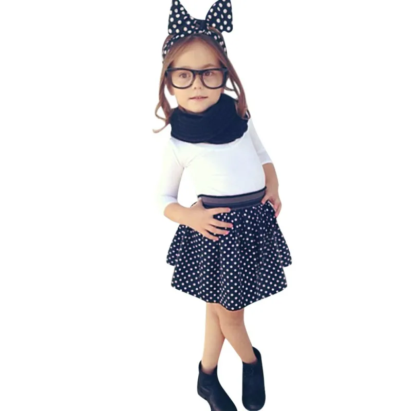 

2 предмета, платье для маленьких девочек футболка с длинными рукавами + юбка в горошек, комплект детской одежды для девочек от 2 до 7 лет