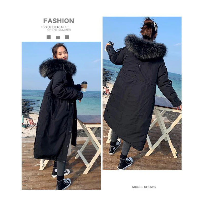 2019 зимние женские пуховики Зимняя куртка большое меховое толстое изящное