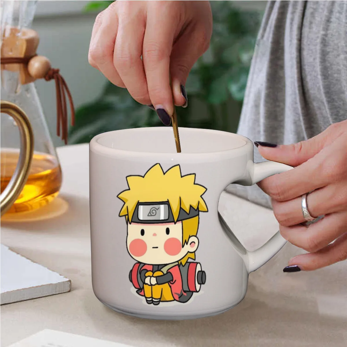 Персик чашка в форме сердца аниме Narutos kawaii принт Керамика 11oz Кофе для лучших