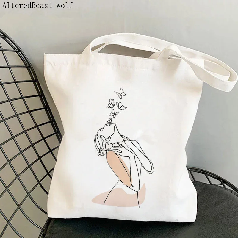 

Women Shopper bag Woman Face Line Drawing Printed Bag Harajuku Shopping Canvas Shopper Bag girl handbag Tote Shoulder Lady Bag
