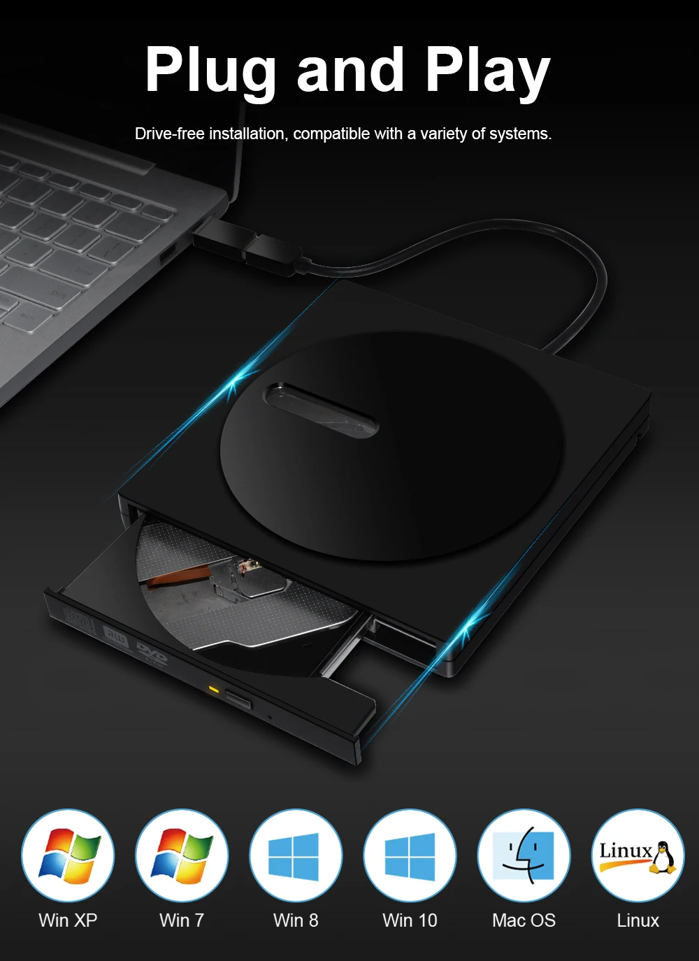 Deepfox USB 3,1 Тип C/USB3.0 внешний CD DVD RW оптический привод DVD горелка DVD писатель супер привод для ноутбука