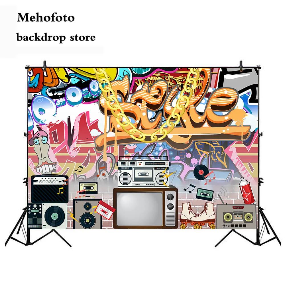 

MOCSICKAGraffiti Wall Photography Backdrops Vintage Gold Chain Photo Background Studio Birthday Theme Party Vinyl Cloth 836