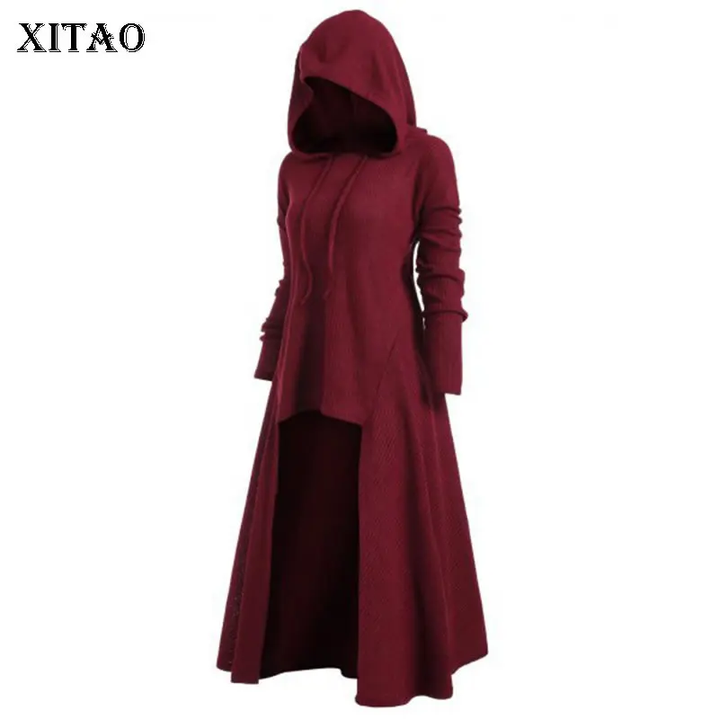 XITAO/необычное женское трикотажное платье с капюшоном на шнурке, элегантное плиссированное платье богини, повседневное стильное платье