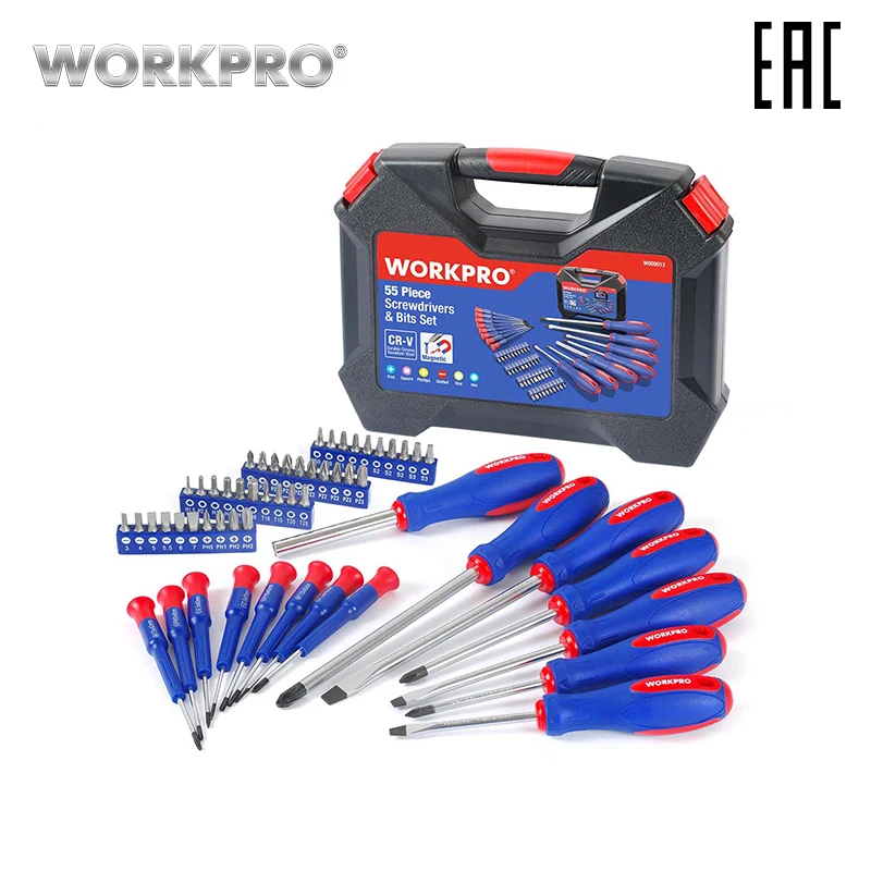 Набор инструментов 55шт. WORKPRO W009013AE набор отвёрток и торцевых головок магнитный