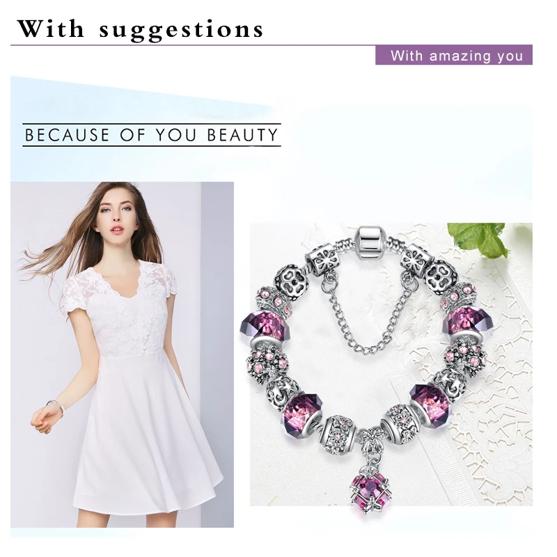 ELESHE 5 стилей муранское стекло Кристалл бусины Шарм Браслеты для женщин