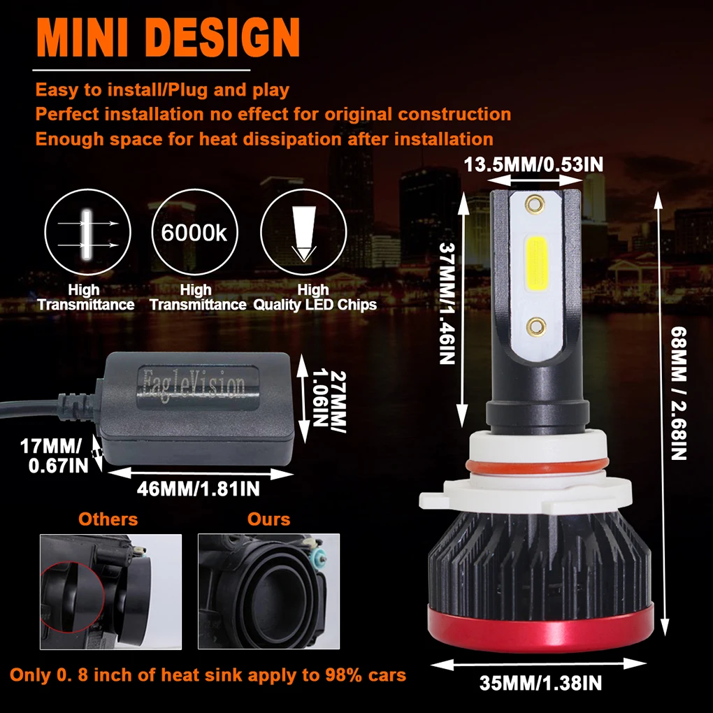 

2pcs 9005/9006/H4/H7/H11 Super Bright Car Headlights 100W Lighting Automobiles 6500K Light Bulb Replacement