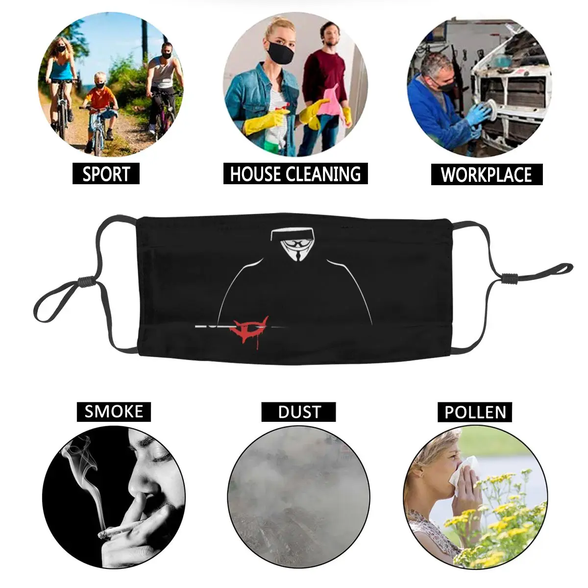 

2020 New V For Vendetta Revolution Graphic Print Reusable Mask Great Dustproof