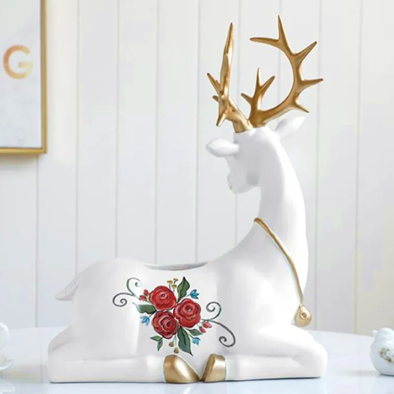 

Resin Deer Statues For Home Decor Tissue Box Holder Cover Container Animal Tabletop Deer Sculpture Decorations WX28