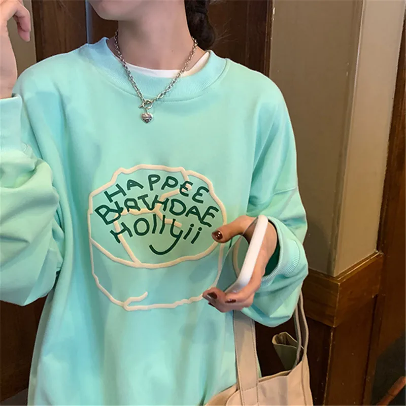 

Свитшот женский в Корейском стиле, повседневная Уличная одежда, Свободный Тонкий удобный хипстер с круглым вырезом в стиле ольччан, 2021