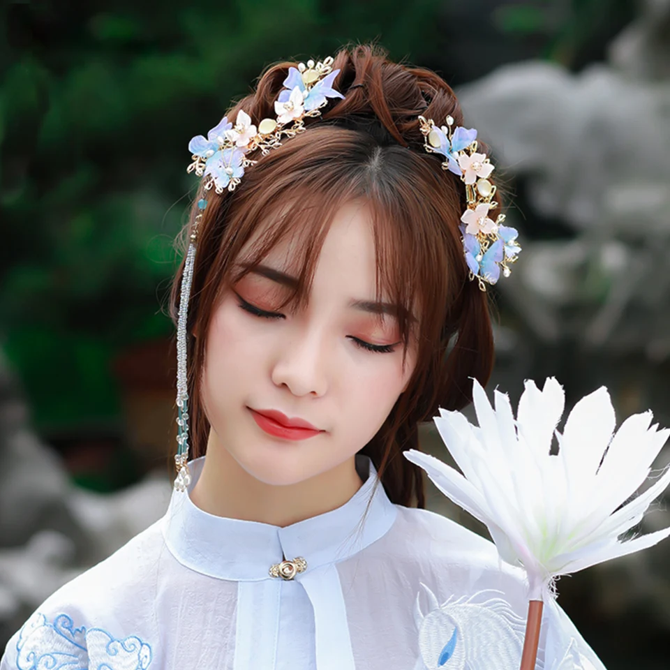 Женские аксессуары для волос Hanfu заколка кисточки боковая из сплава с цветком в