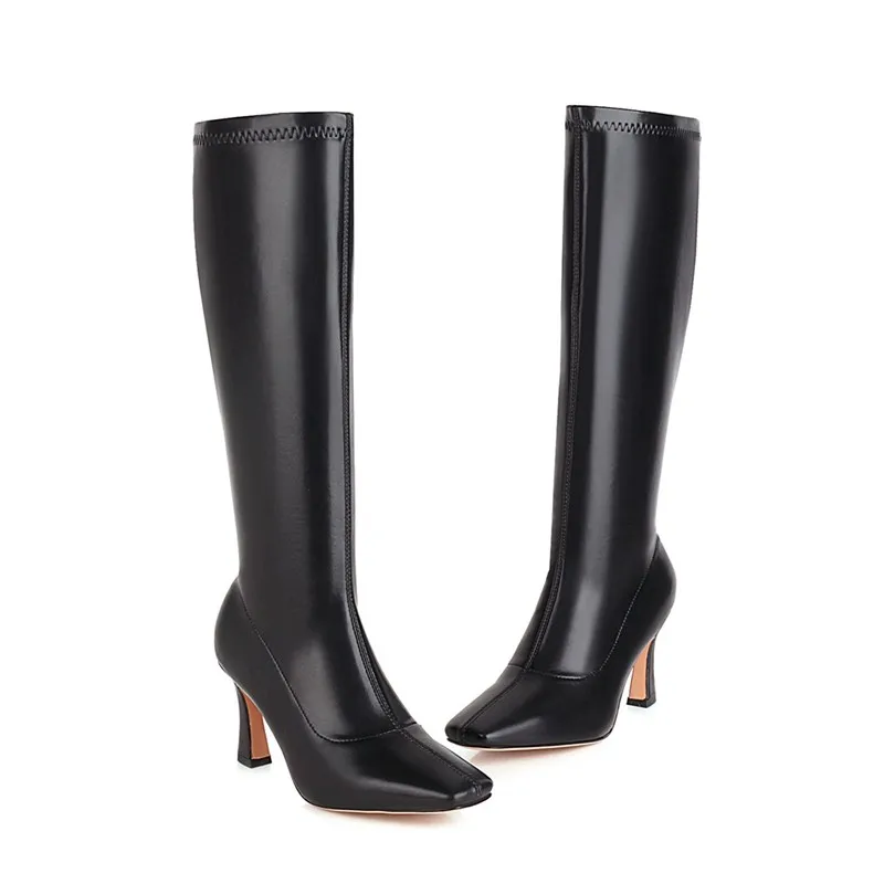 

Winter boots women 2020 autumn square toe block high heels side zipper knee high long tube boots white ladies shoes plus size 45