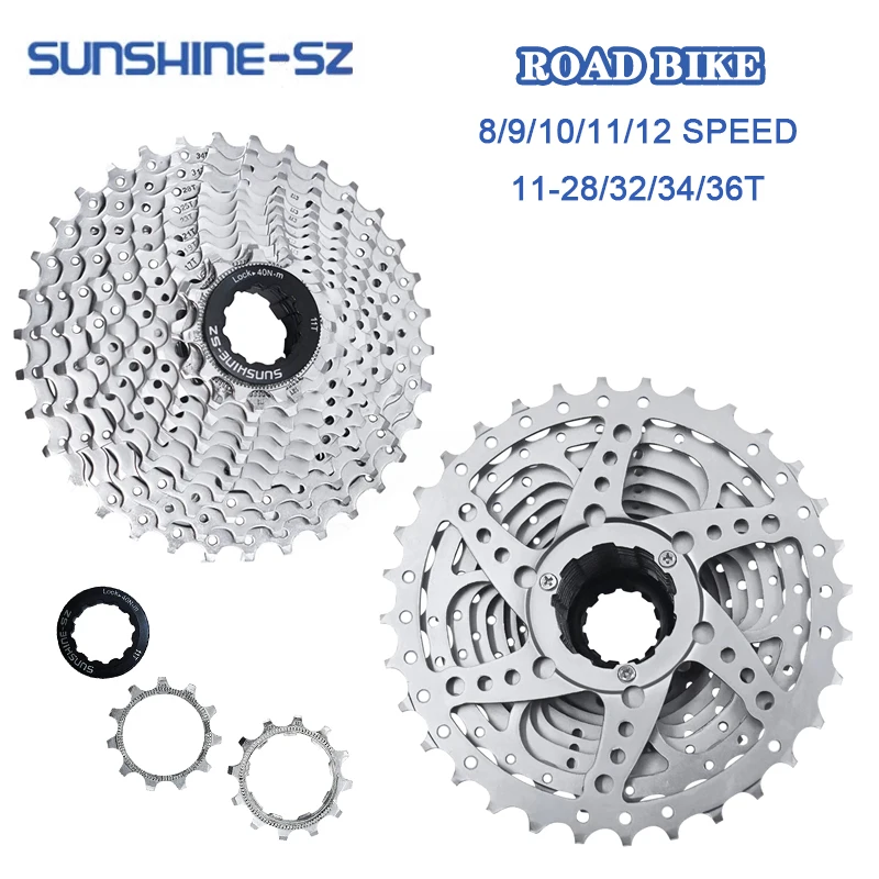 

SUNSHINE Road Bike Cassette 12v 11v 10v 9v 8v Bicycle Sprocket 11 12 9 8 Speed Ratchet 23T/25T/28T/32T/34T Freewheel Shimano HG