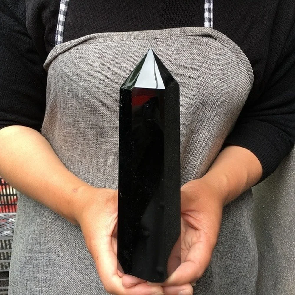 

400g~600g Natural Black Obsidian Obelisk Crystal Wand Healing Point Tower for Home Decoration