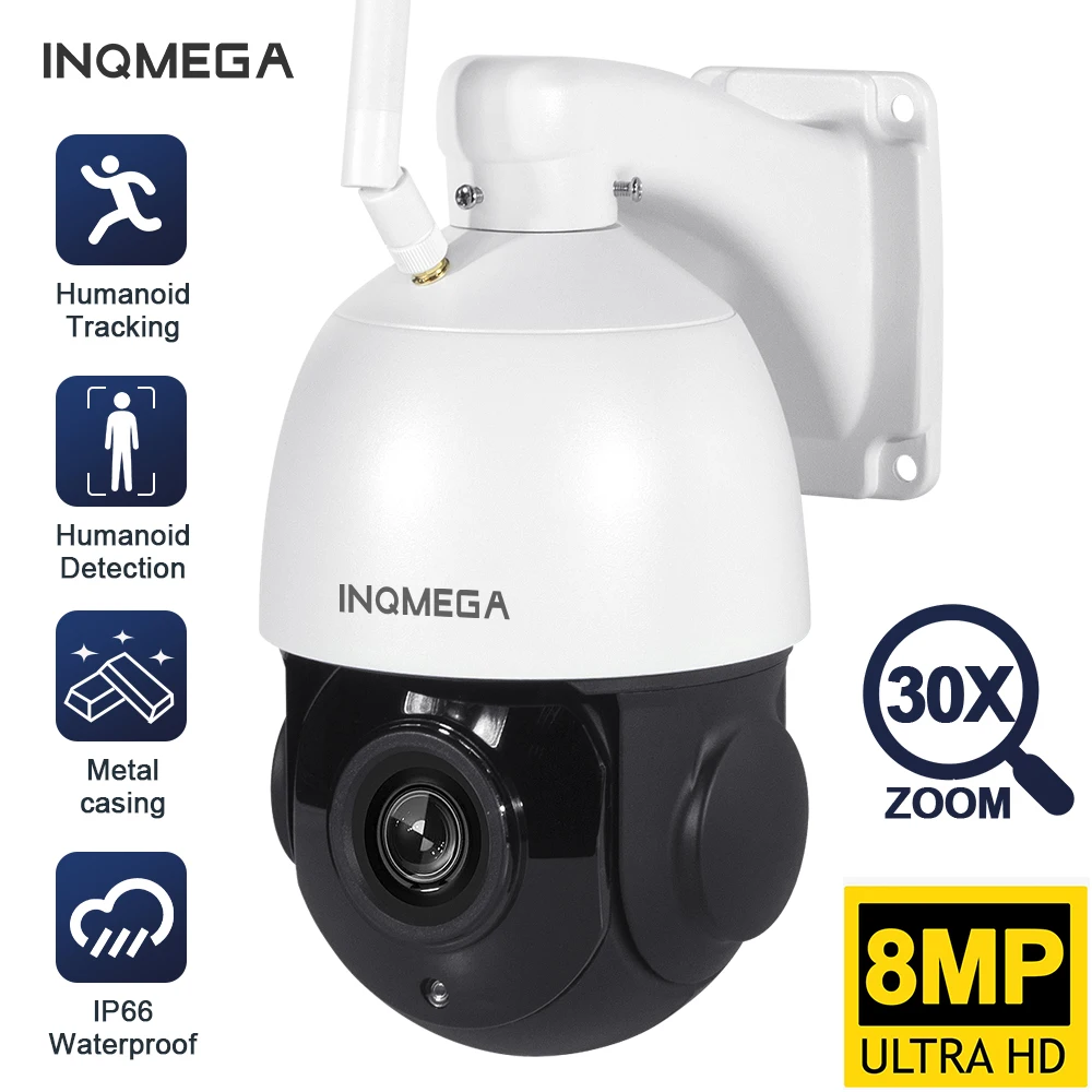 

INQMEGA 8MP PTZ Camera 30X Optical Zoom AI Automatic Tracking Movement Detection Two-way Voice Security Protection H.265 CCTV