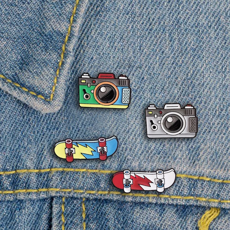 2-4 шт./компл. значки мультфильм скейтборд камера металлическая брошь с эмалью