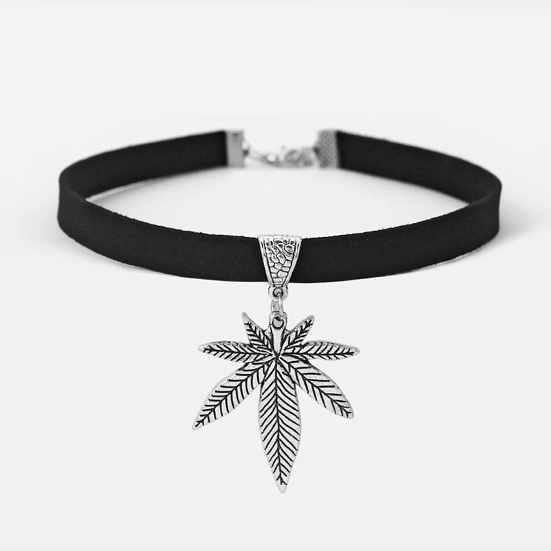 

1pcs Fashion Black 10mm Leather Antique Silver Color Leaf Charm 13" Choker Necklace Collares Gothic Jewelry