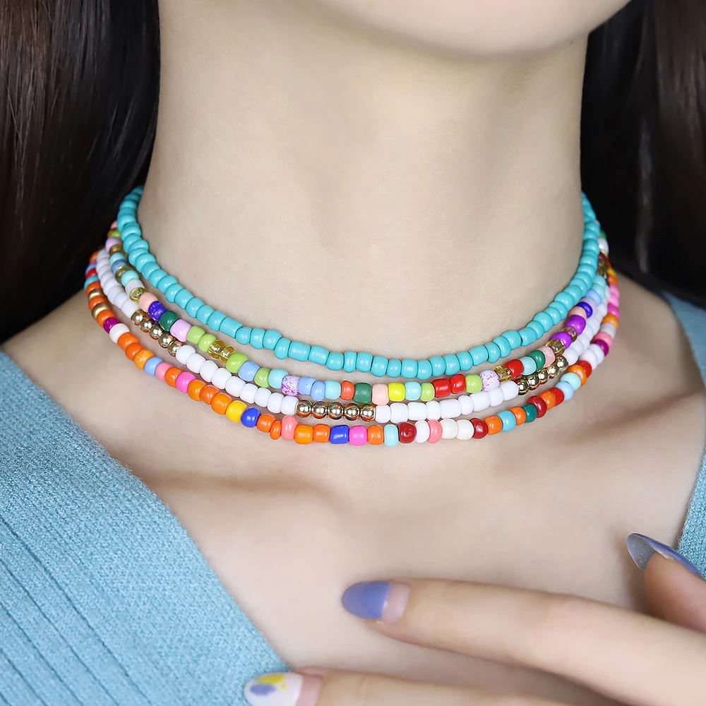 

Creative Fashion Bohemian Style Women Choker Necklace Adjustable Fashion Handmade Beach Beaded Anklet Rice Jewelry Accessories