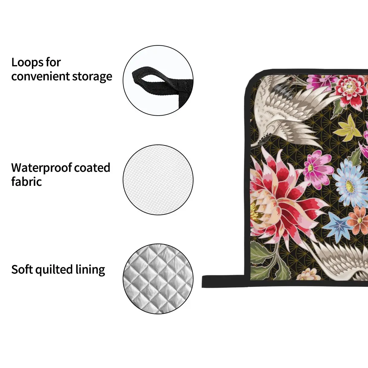 

4 Set of Kitchen Gloves Insulation Aster Flowers And White Cranes Pad Cooking Microwave Gloves Baking BBQ Oven Potholders Mitts