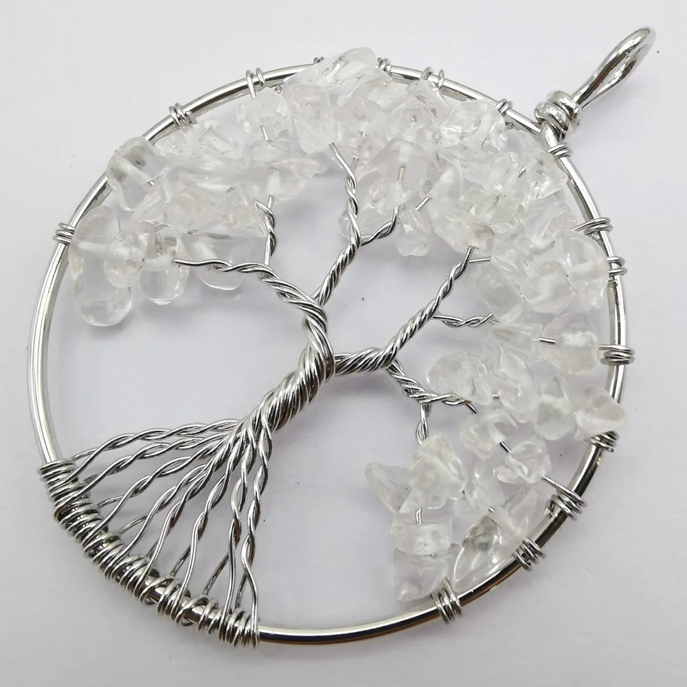 Подвеска Дерево жизни из натурального прозрачного кварца S597|gem pendant|tree of life wirelife